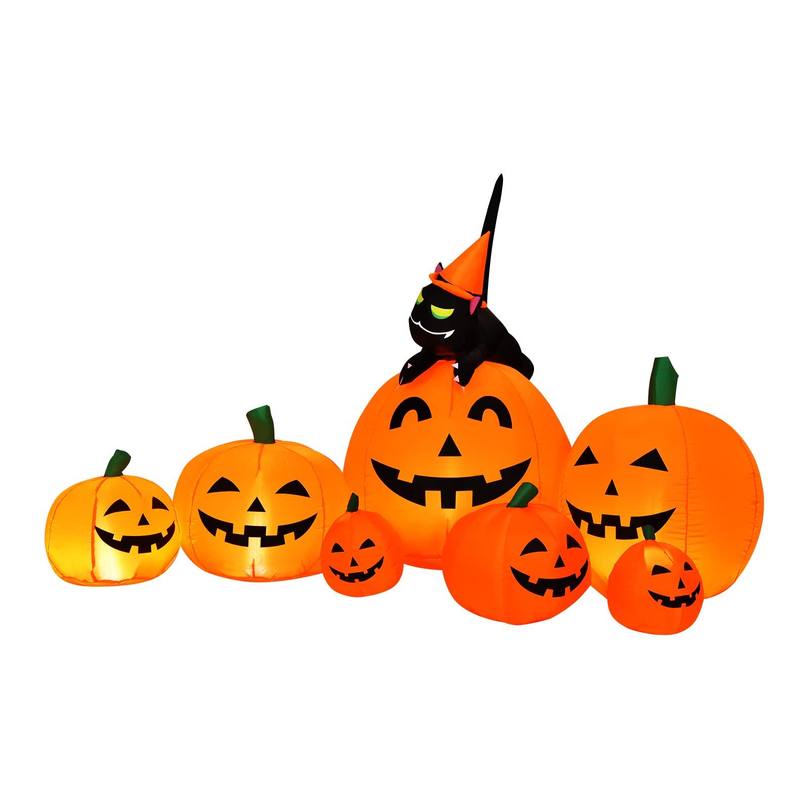 Combo citrouille gonflable d'Halloween de 2,30 m avec sorcière et chat noir